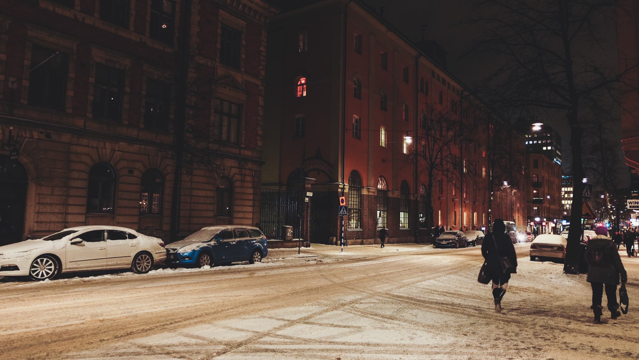 Une rue de Stockholm en hiver