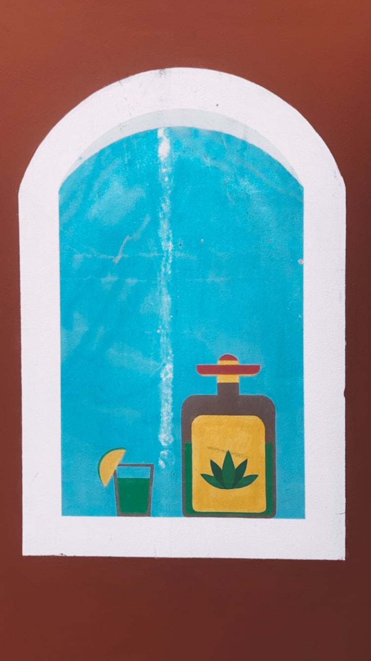 Mezcal shot mural drawing
