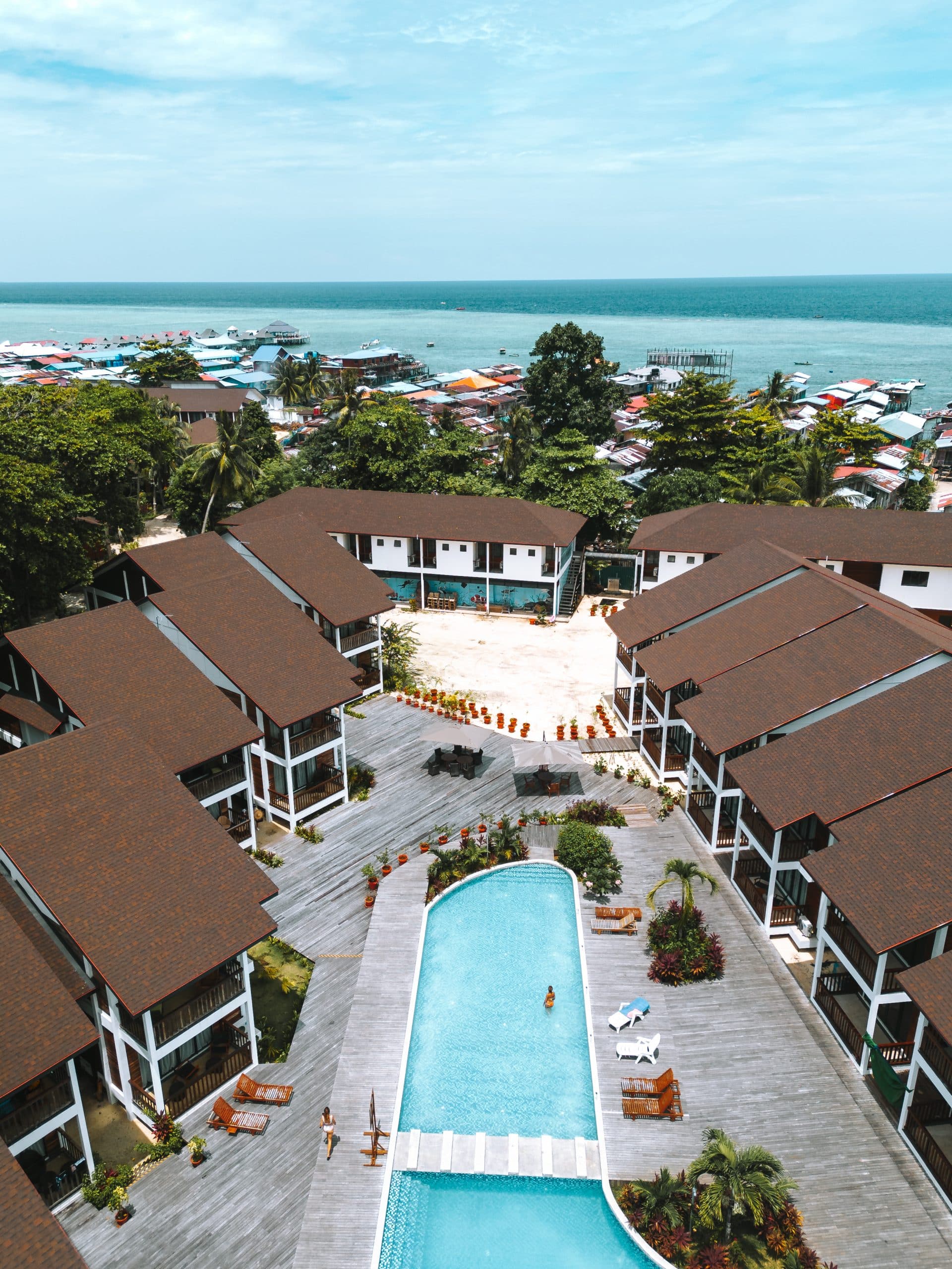 borneo divers resort drone shot mabul island