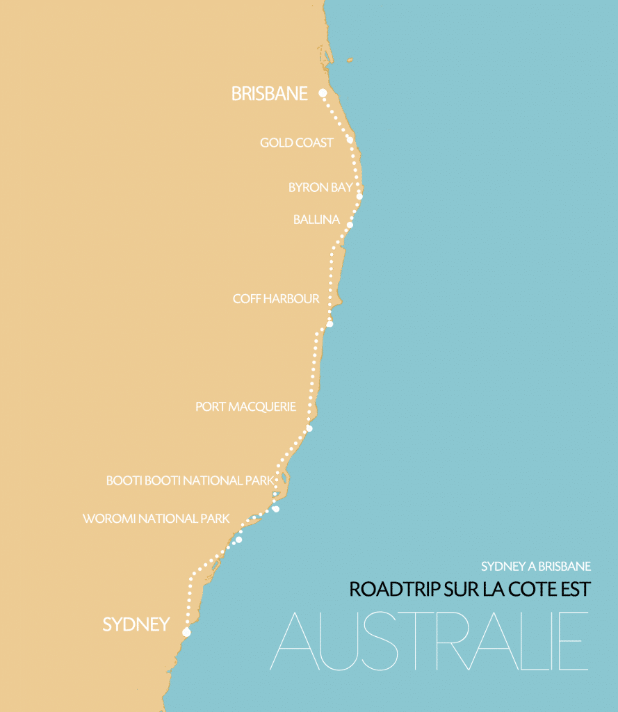carte road trip cote est australie