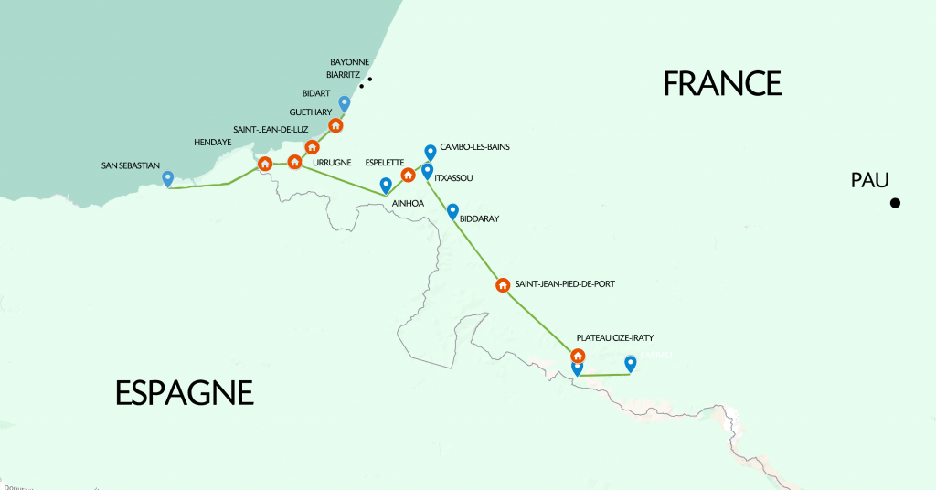 carte itinéraire pays basque road trip